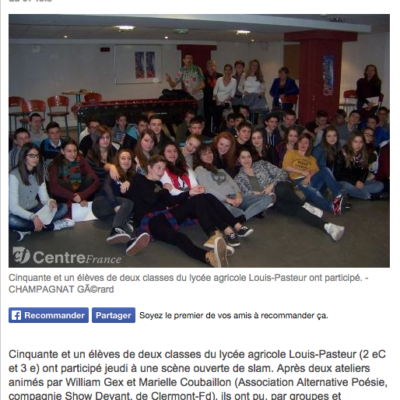 Atelier au lycée de Marmilhat (63) 06/02/2015