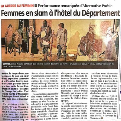 La Montagne, 03/12/2018 Hotel du Département Commémo 14-18 Femmes en Slam